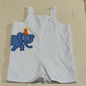 The Beaufort Bonnet Company White Romper with Blue Elephant